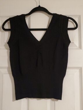 Dollcake Black V-Neck Ribbed Knit Tank